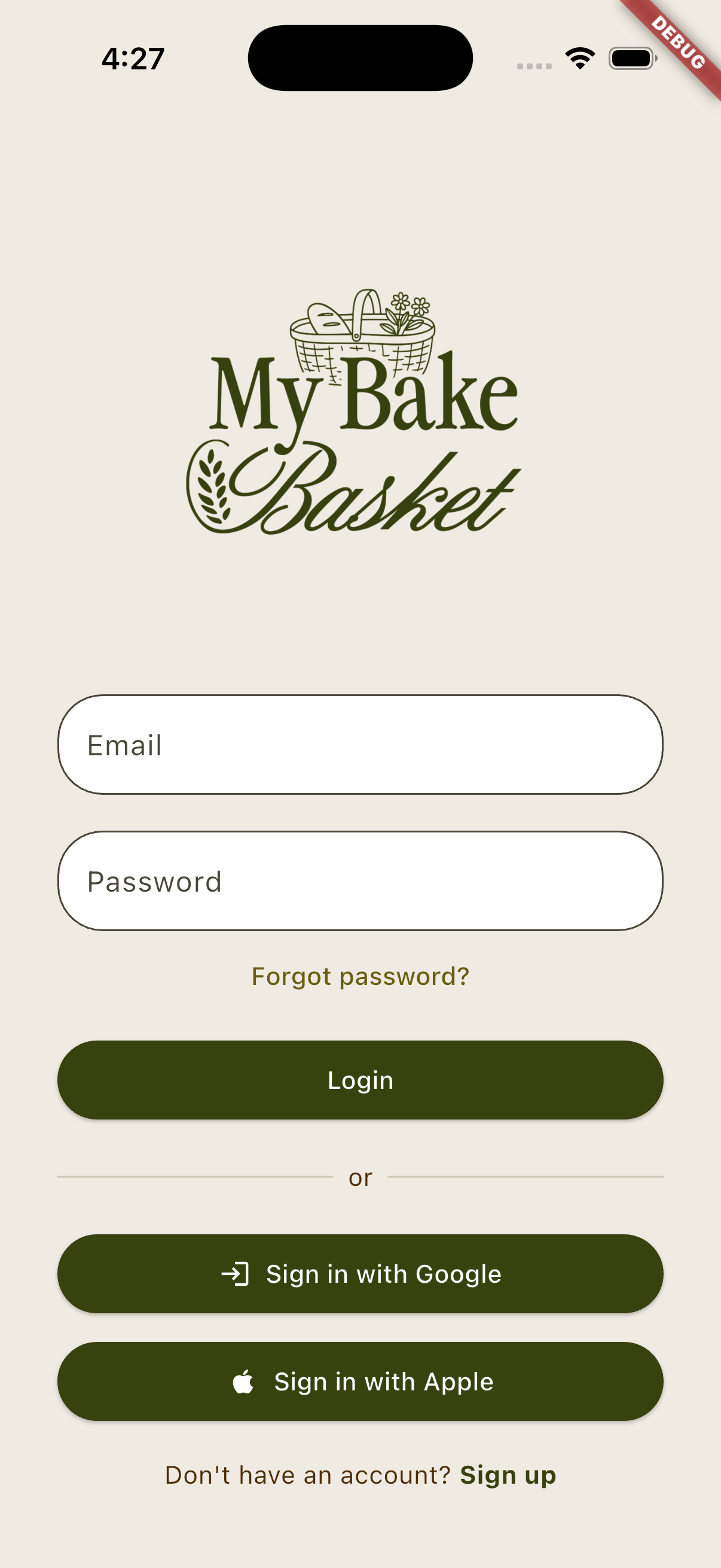 Login screen