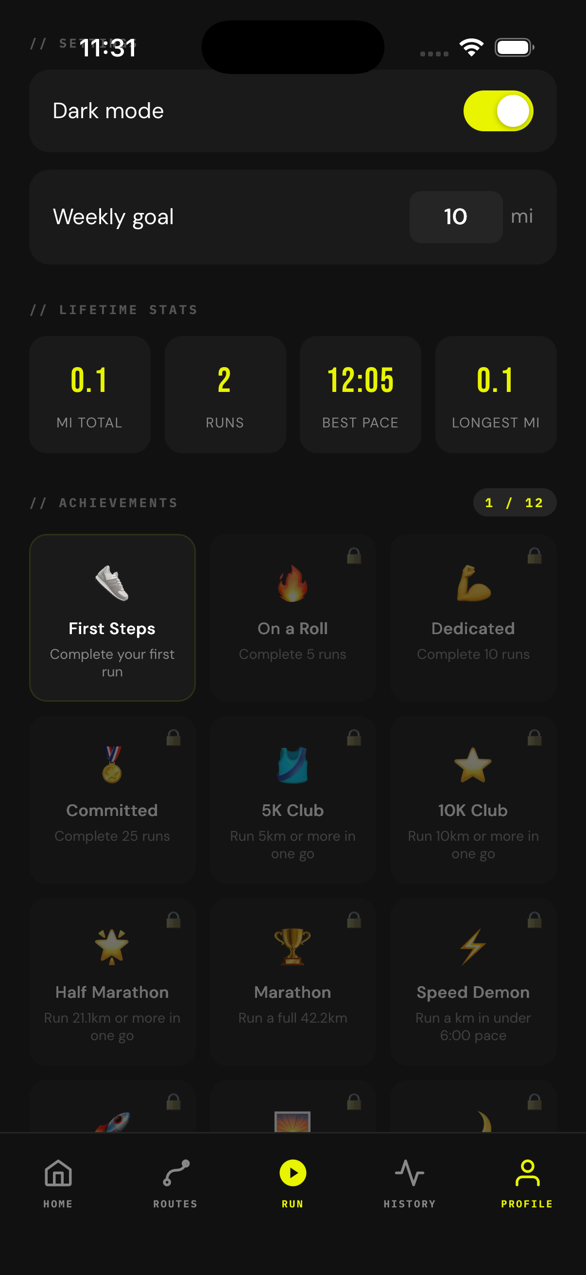 Achievements screen