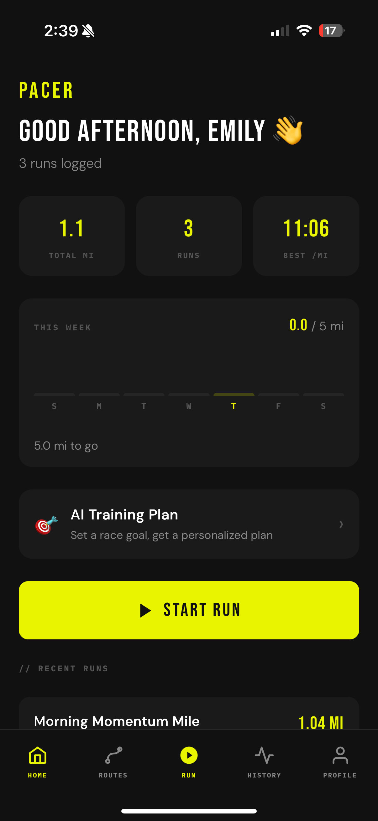 Pacer app screenshot
